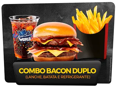 Combo 1 – 1 X Bacon Duplo + 1 copo de refri + 1 batata frita mini